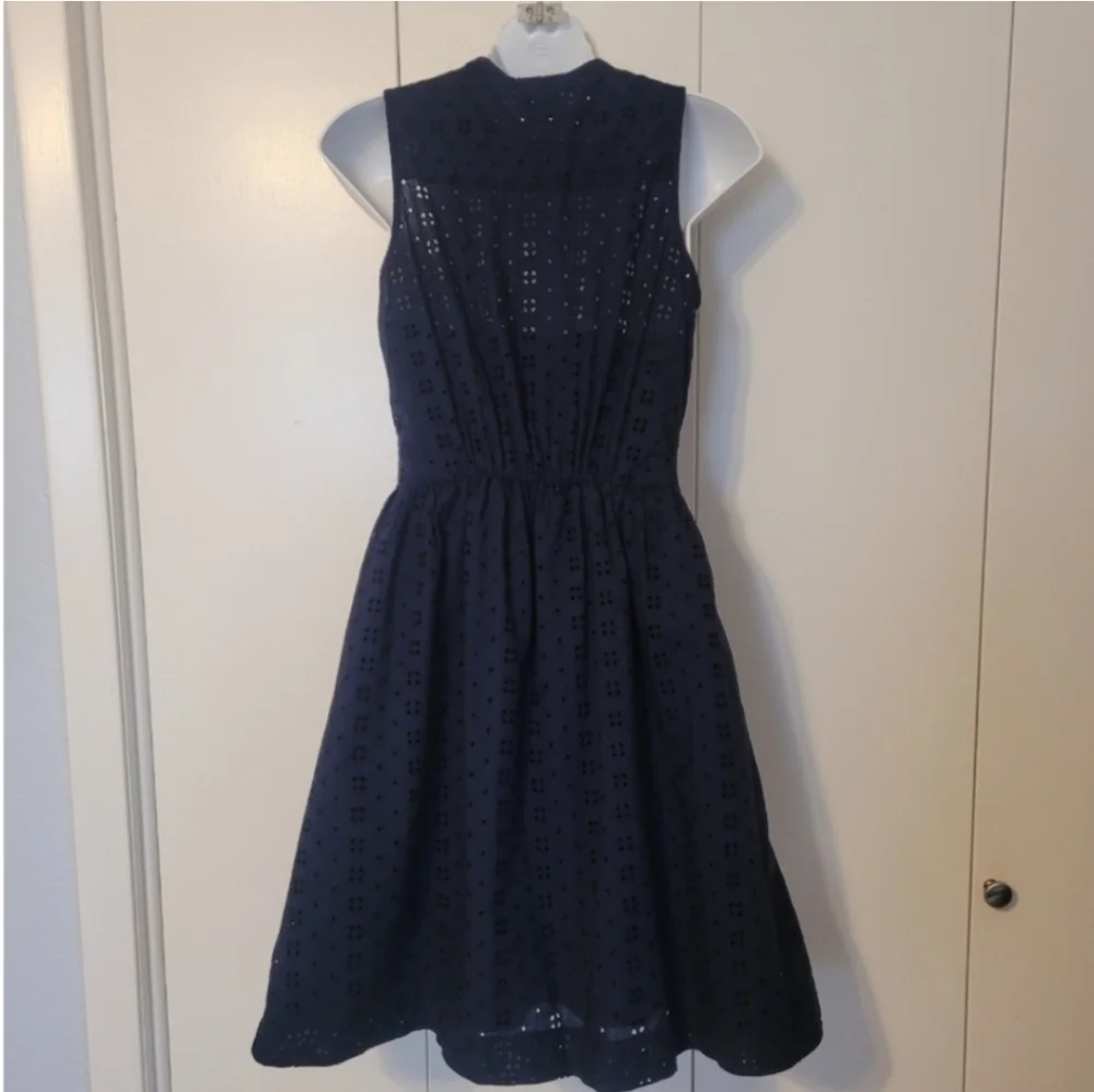J. Crew Factory Navy Blue Eyelet Lace Sleevless Shirt Dress XXSMALL